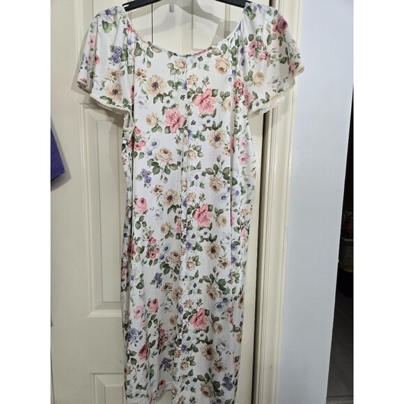 Vintage Vanity Fair Floral Nightgown With Lace Detail Short Sleeves White Multic - Picture 3 of 4